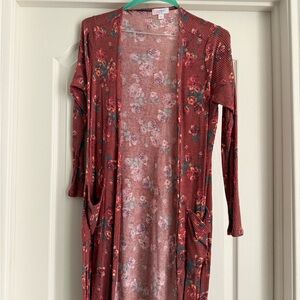 LuLaRoe Rose and Teal Floral Cardigan